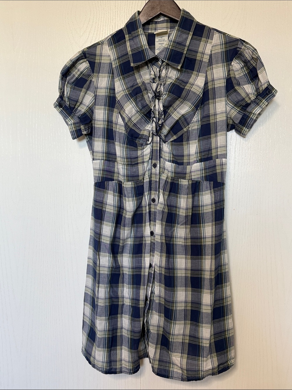 Plaid Button-Front Women’s Dress in Navy and Cream